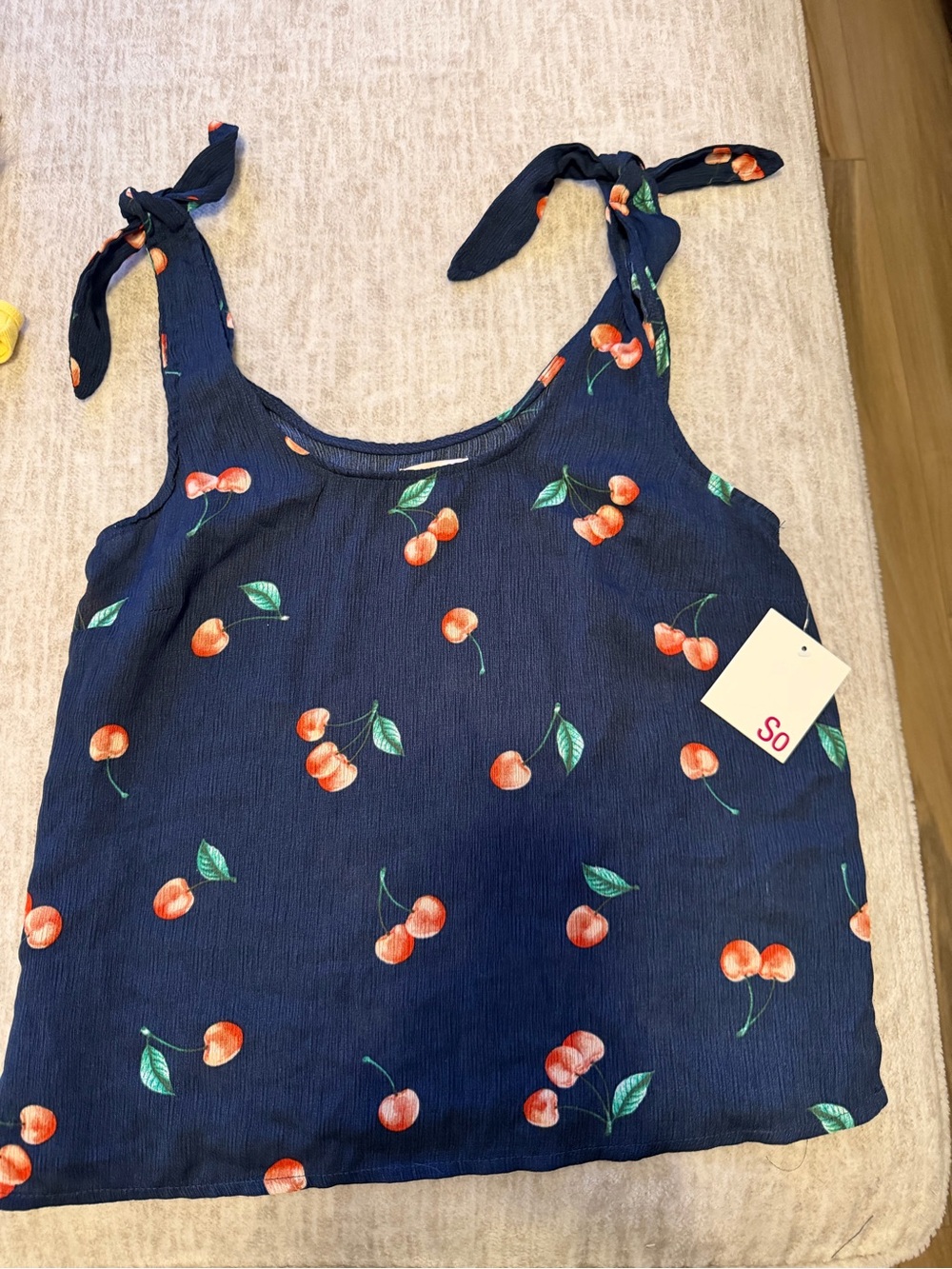 SO Navy Cherry-Print Tie-Strap Tank